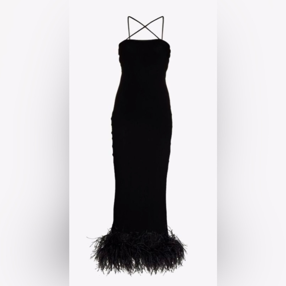 16Arlington Arya Leather Trimmed Dress with Ostrich Feathers